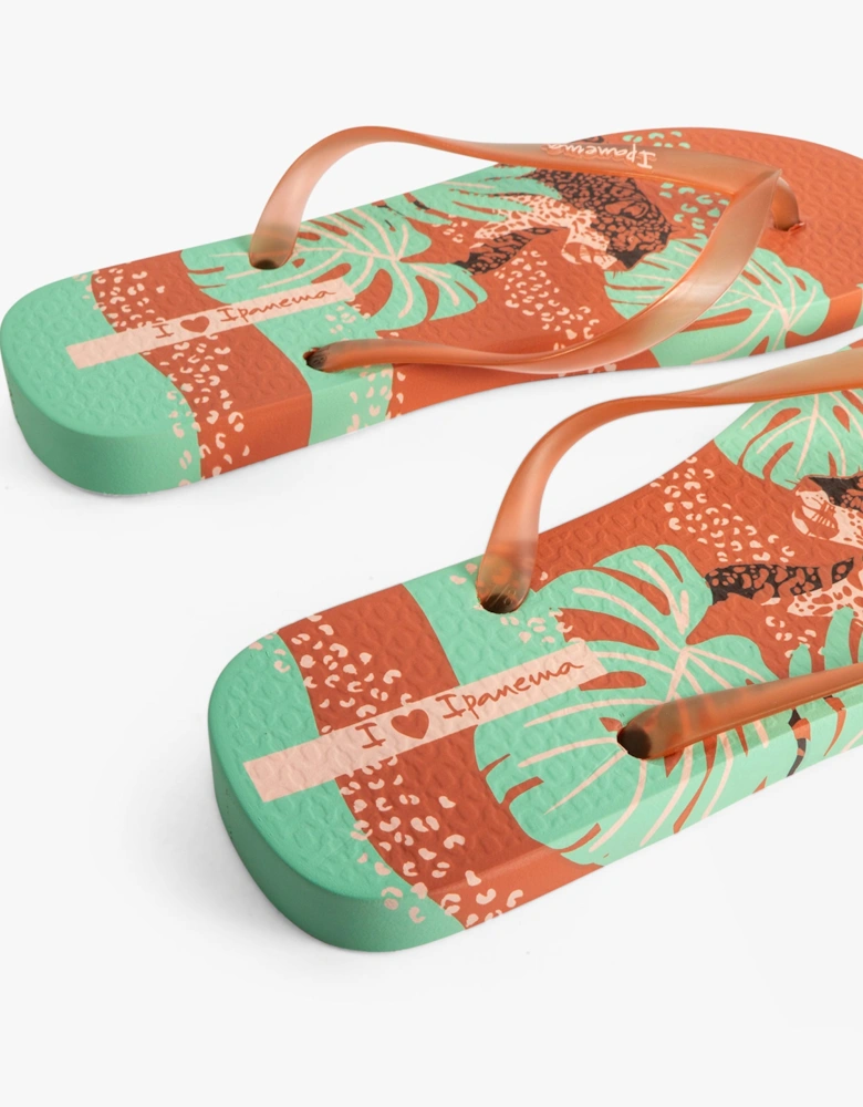 I LOVE SUN PRINT Womens Flip Flops Tan