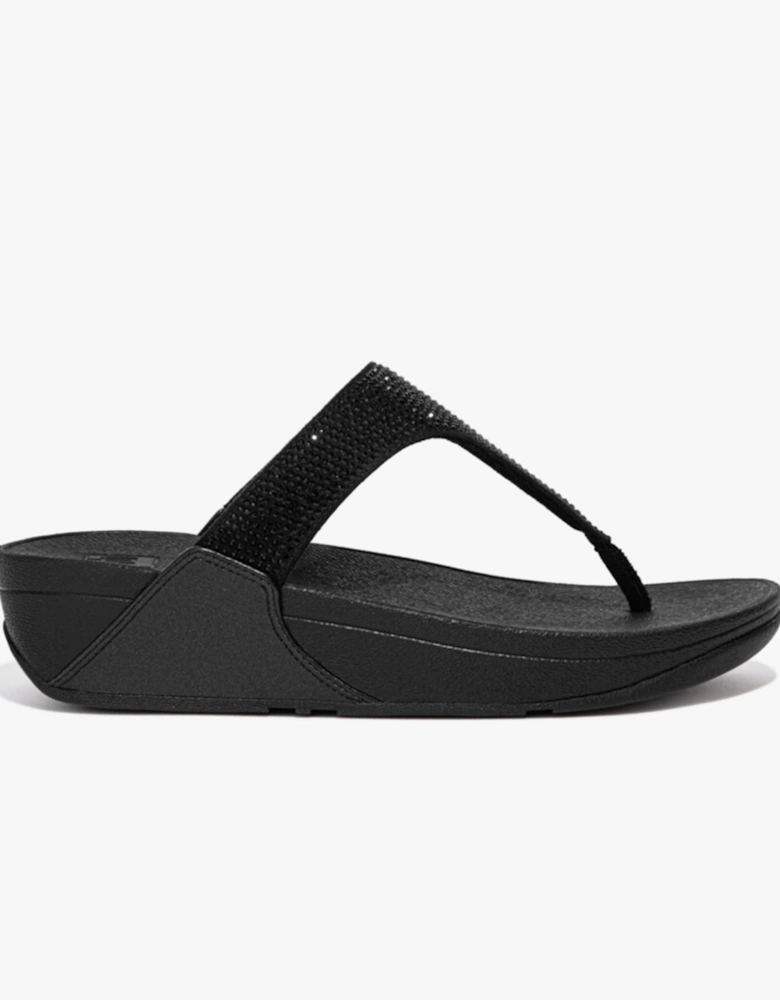 LULU CRYSTAL Womens Toe Post All Black