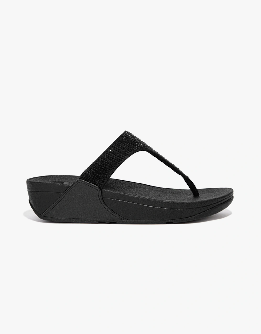 Women's FitFlop LULU CRYSTAL Womens Toe Post All Black - Size: 6