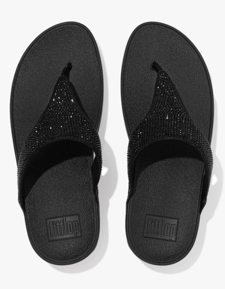 LULU CRYSTAL Womens Toe Post All Black