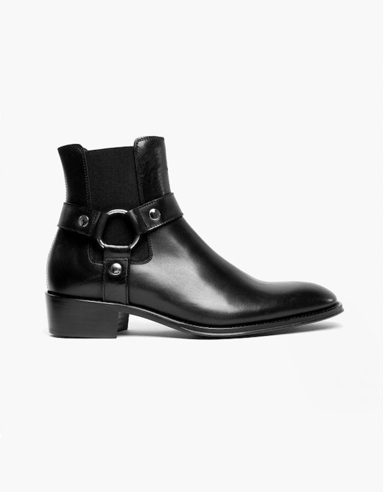 LAMBRO Mens Leather Cuban Heel Boots Black