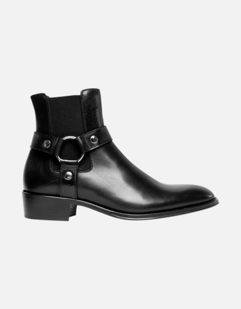 LAMBRO Mens Leather Cuban Heel Boots Black