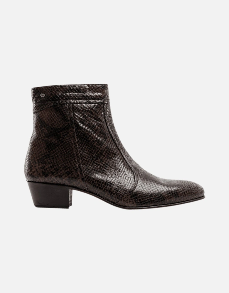 EMMANUEL Mens Snakeprint Leather Cuban Heel Boots Vison