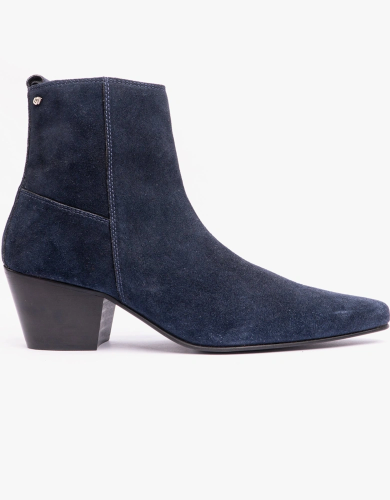 LENNON Mens Cuban Heel Boots Navy Suede