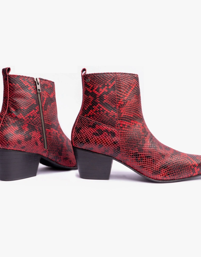 LENNON Mens Cuban Heel Boots Red Snake