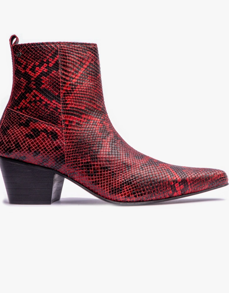 LENNON Mens Cuban Heel Boots Red Snake