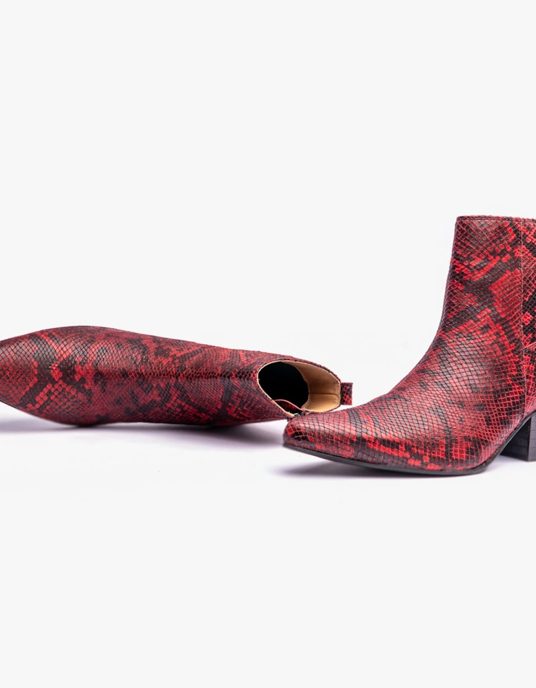 LENNON Mens Cuban Heel Boots Red Snake