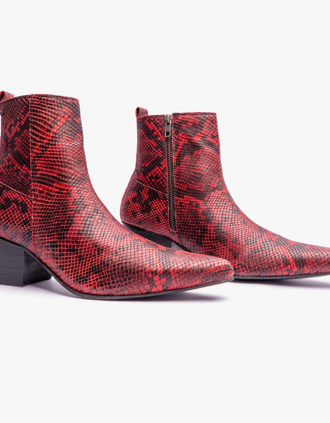 LENNON Mens Cuban Heel Boots Red Snake