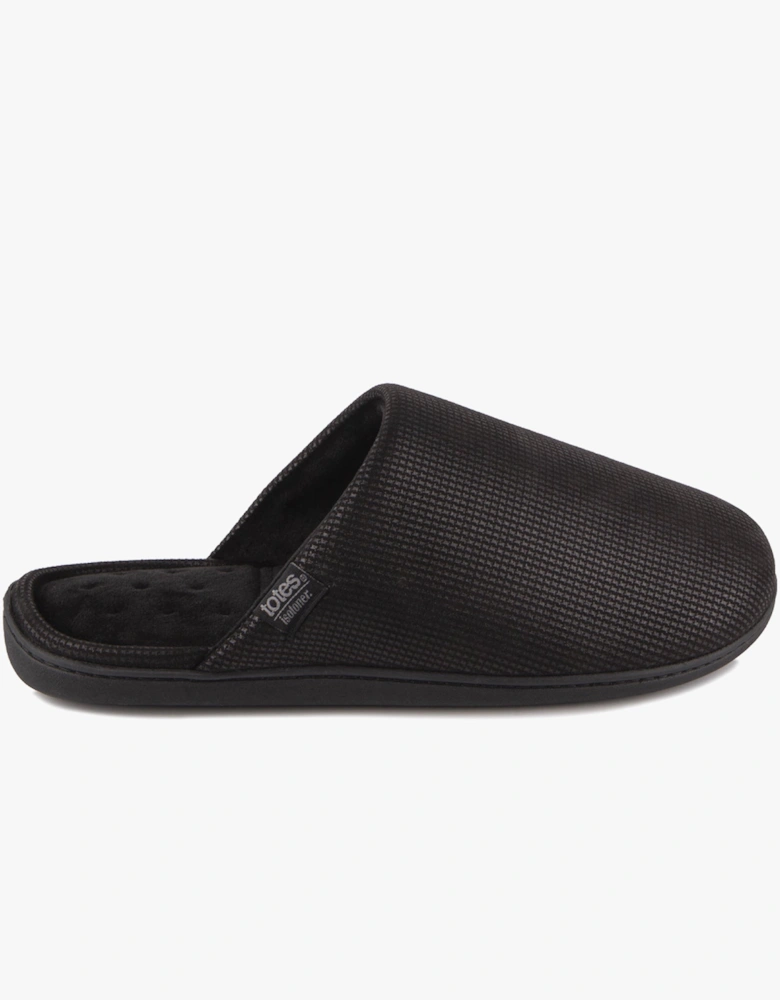 Isotoner SQUARE PATTERNED SMART MULE Mens Mule Slippers Black