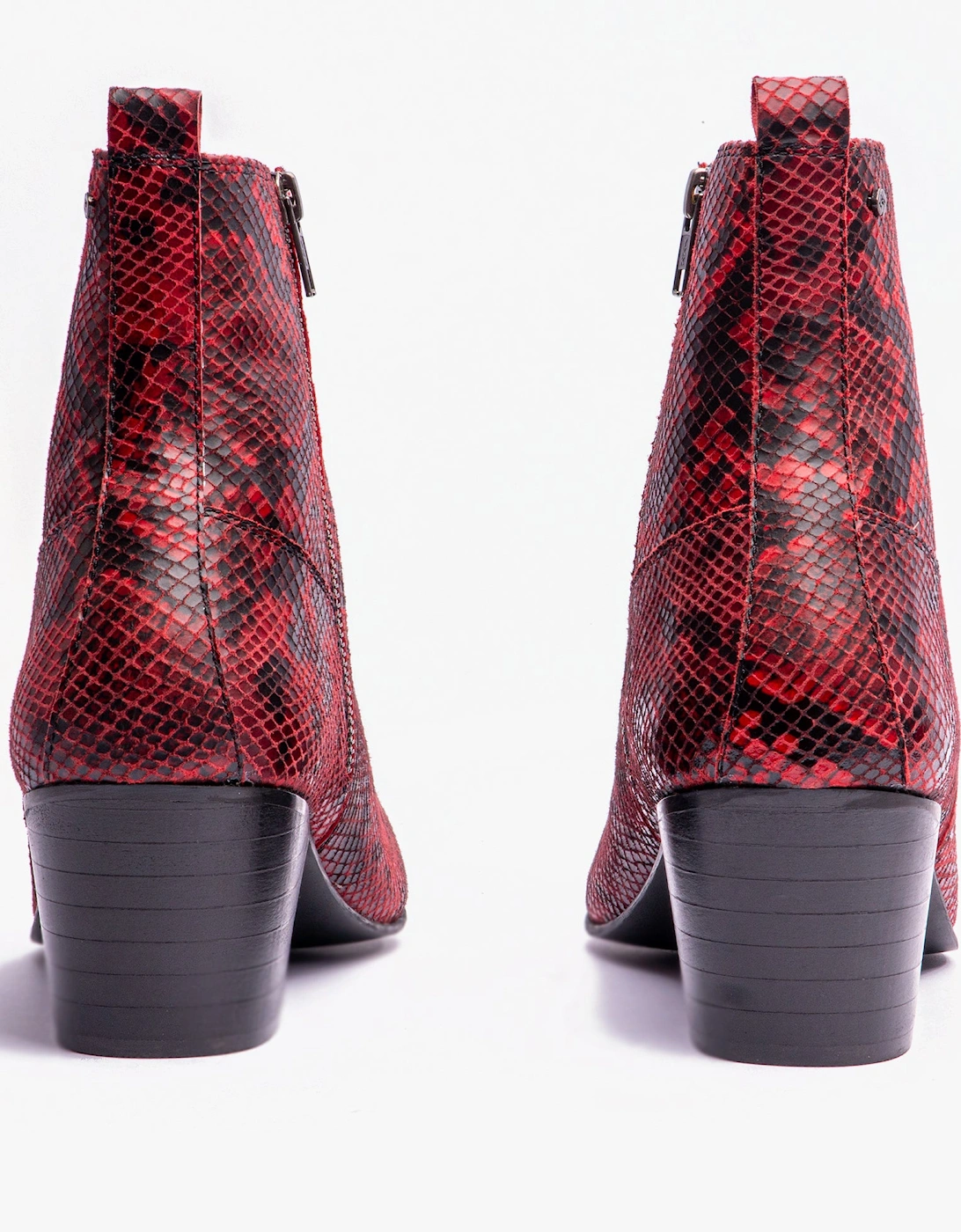 LENNON Mens Cuban Heel Boots Red Snake