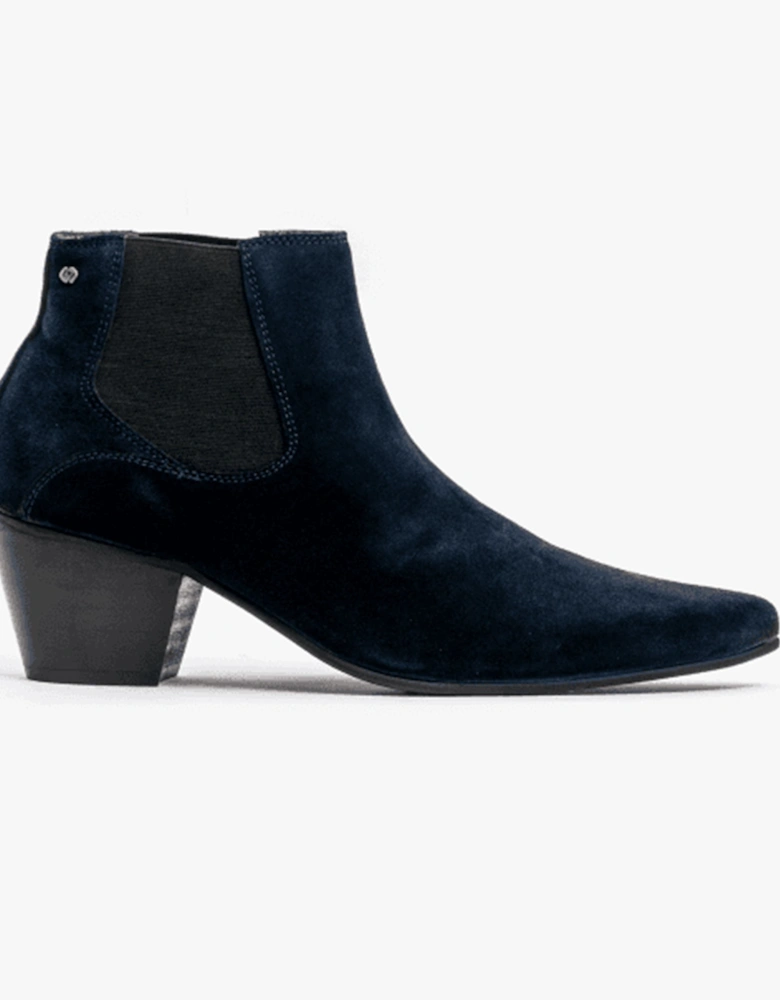 McCARTNEY Mens Suede Winklepicker Cuban Heel Boots Navy