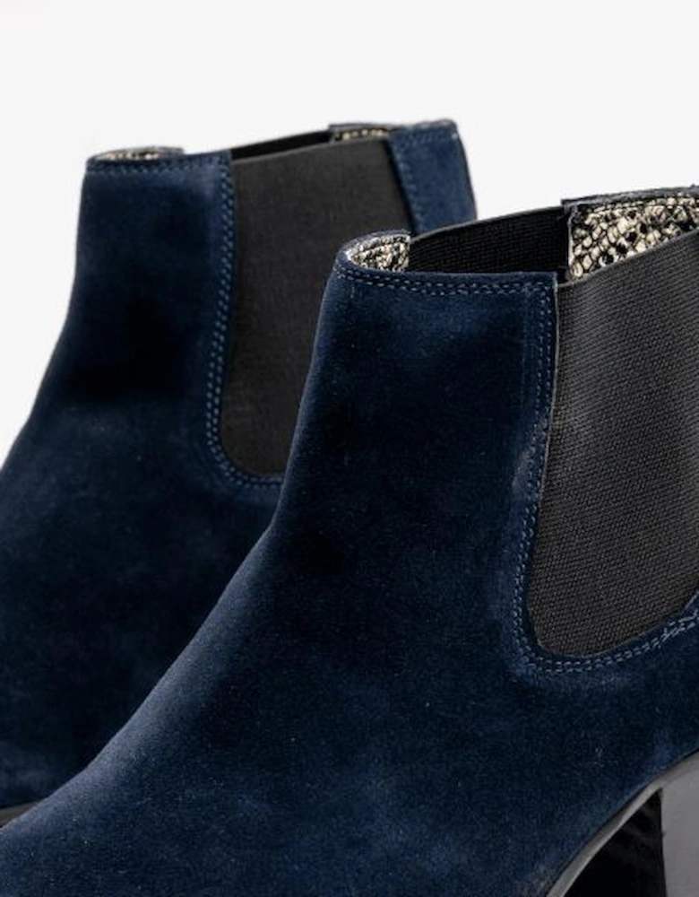 McCARTNEY Mens Suede Winklepicker Cuban Heel Boots Navy