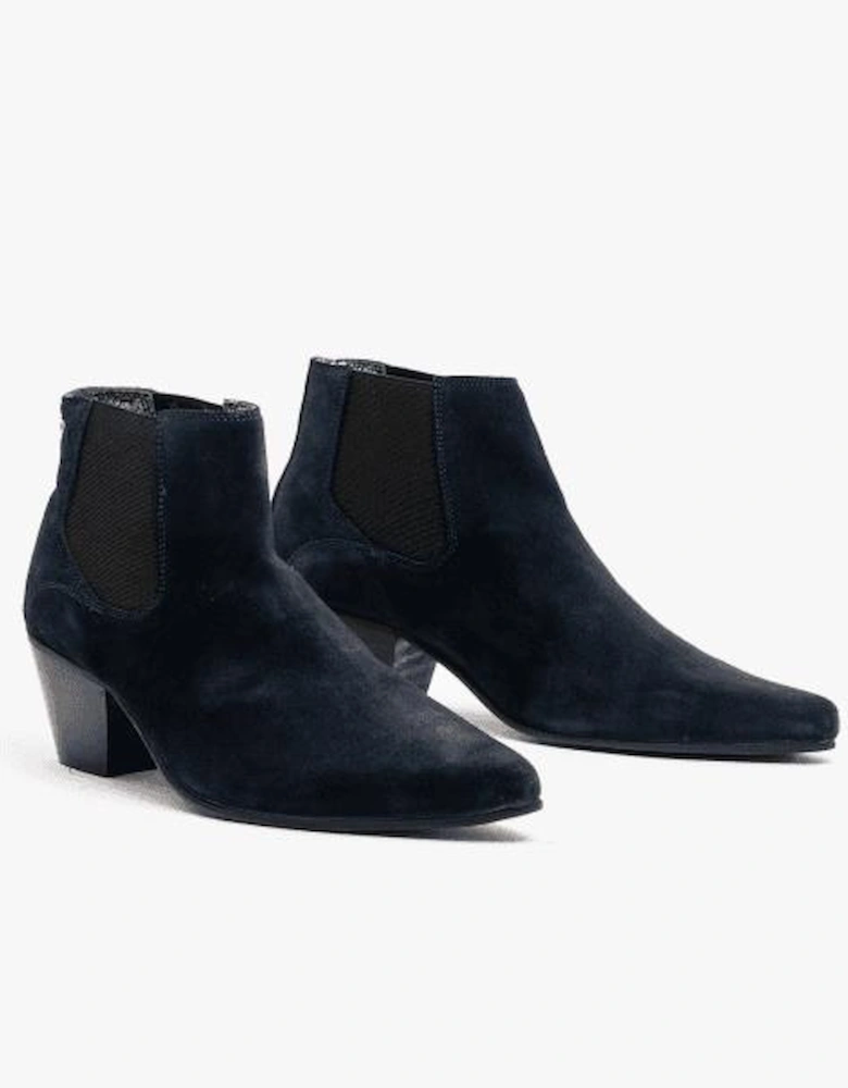 McCARTNEY Mens Suede Winklepicker Cuban Heel Boots Navy