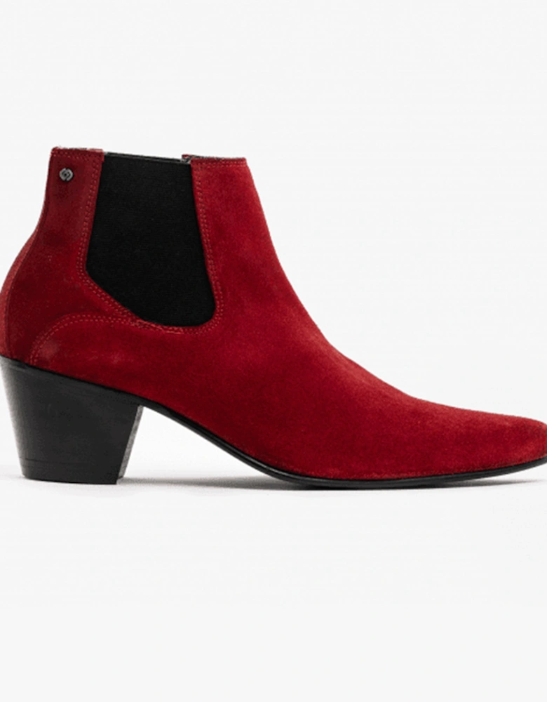 McCARTNEY Mens Suede Winklepicker Cuban Heel Boots Red