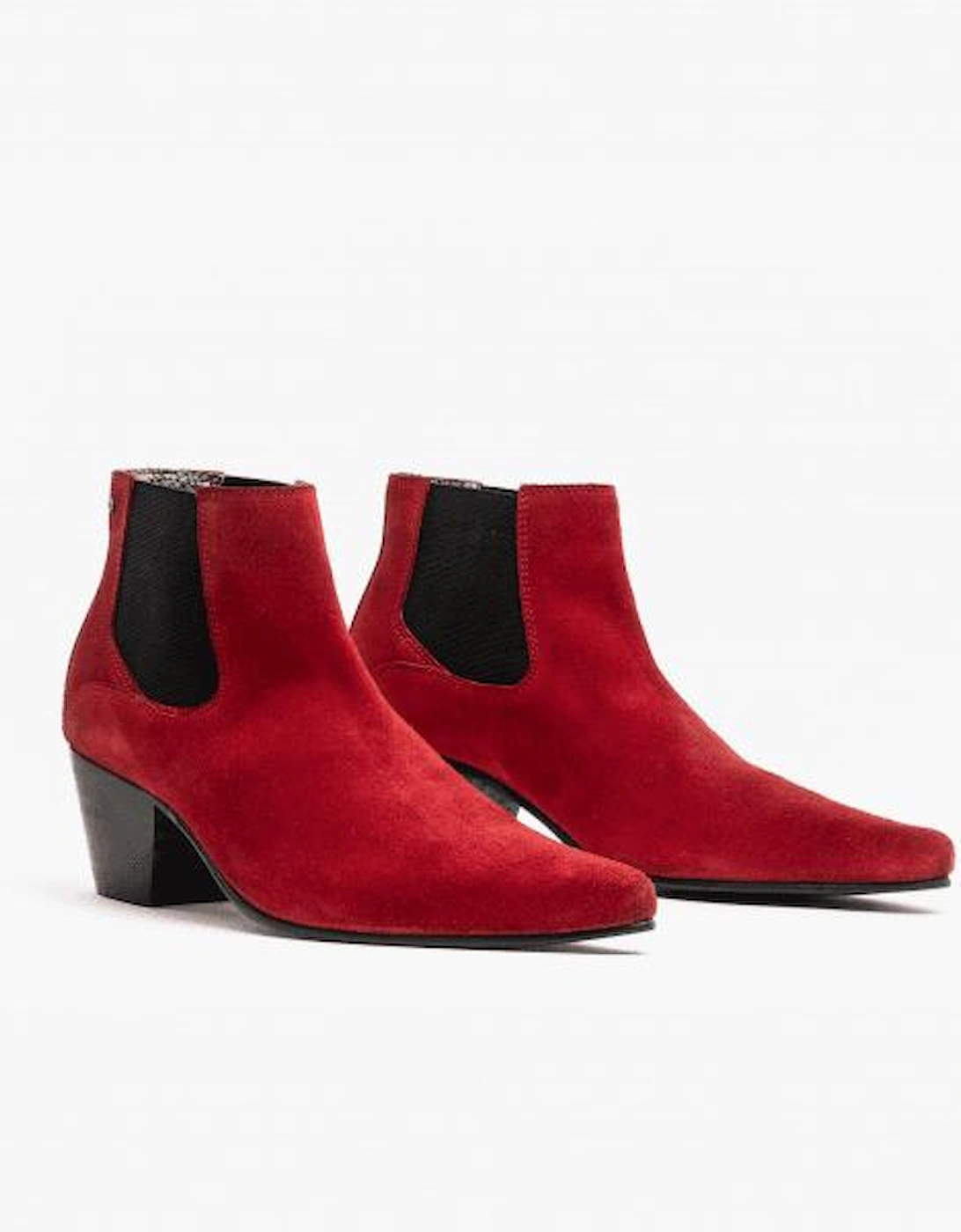 McCARTNEY Mens Suede Winklepicker Cuban Heel Boots Red