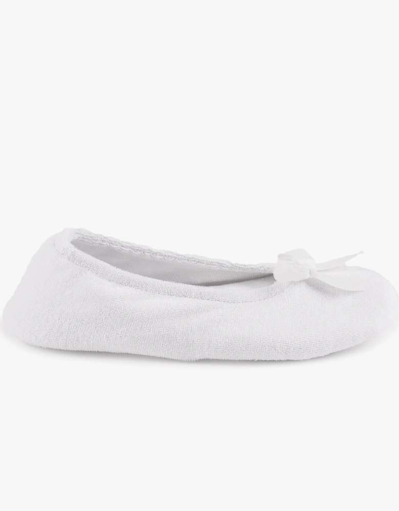 Isotoner TERRY BALLET WITH BOW Womens Ballet Slippers White