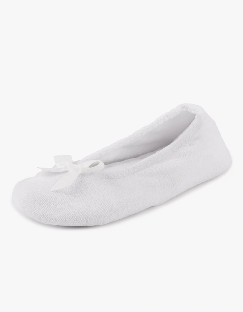 Isotoner TERRY BALLET WITH BOW Womens Ballet Slippers White