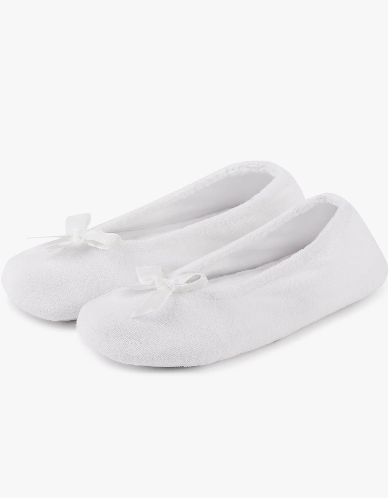 Isotoner TERRY BALLET WITH BOW Womens Ballet Slippers White