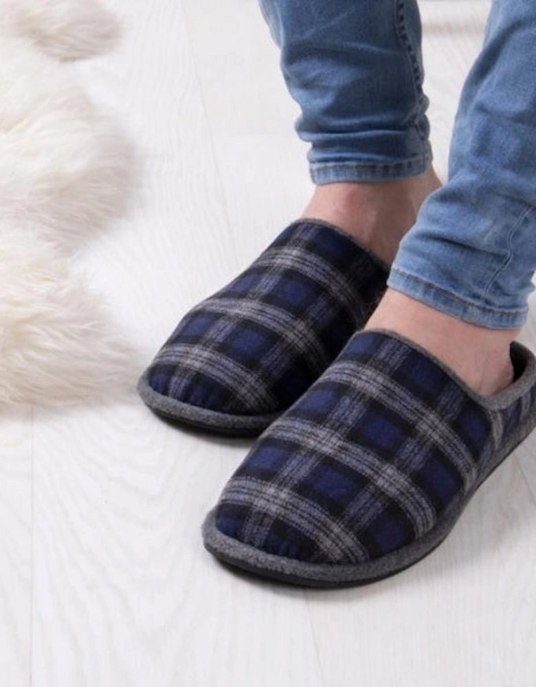 Isotoner WOOL CHECK Mens Mule Slippers Grey