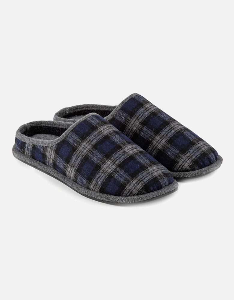 Isotoner WOOL CHECK Mens Mule Slippers Grey