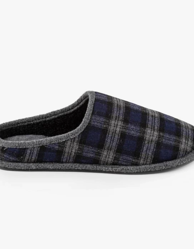 Isotoner WOOL CHECK Mens Mule Slippers Grey