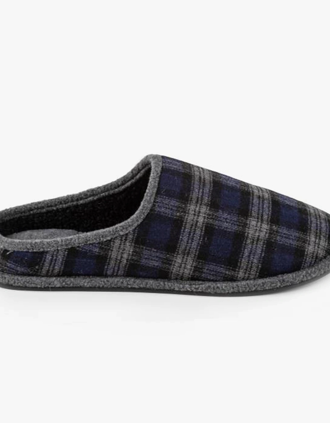 Isotoner WOOL CHECK Mens Mule Slippers Grey, 6 of 5