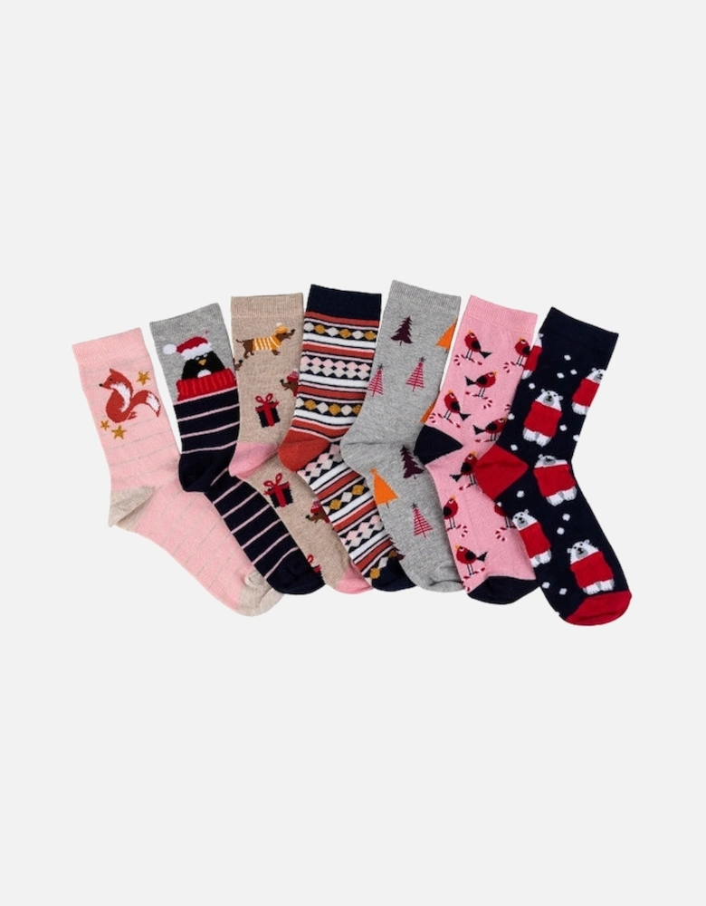 7 PACK DAYS OF THE WEEK Womens Cotton Blend Socks Set Multi: One Size