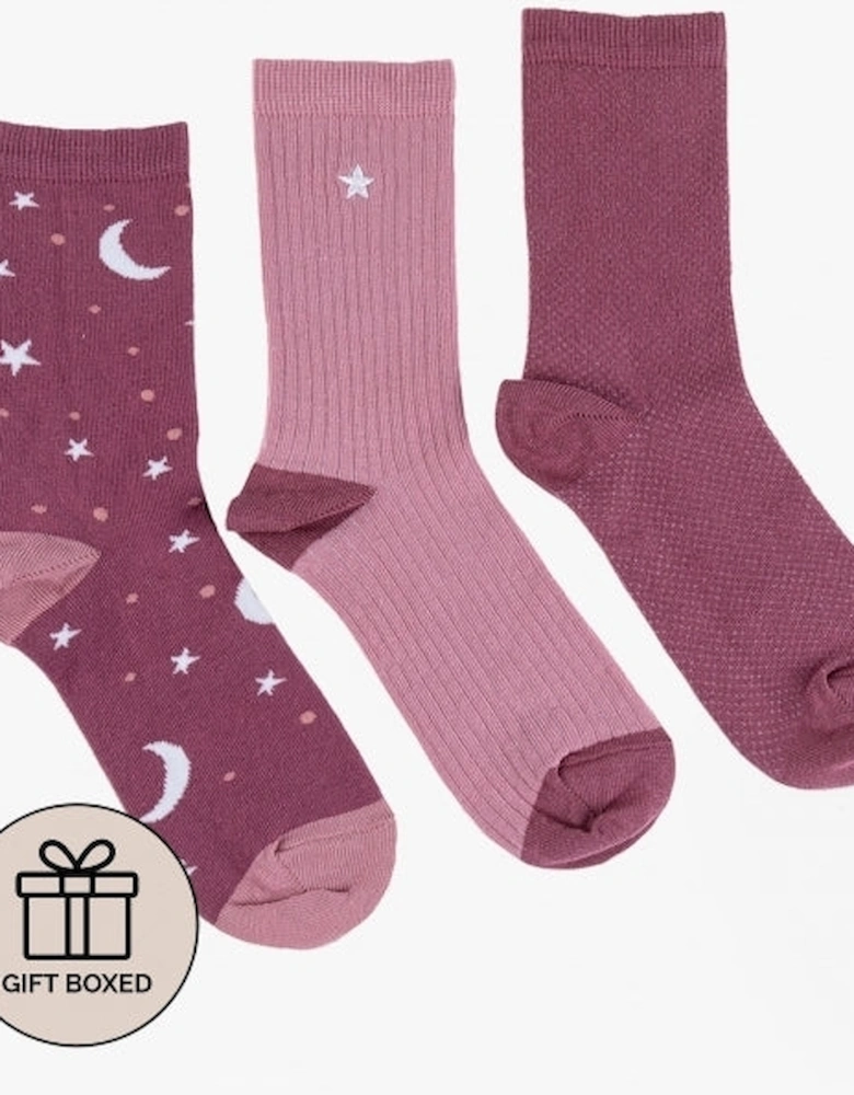 ANKLE Womens Cotton Blend 3 Pack Socks Star Multi: