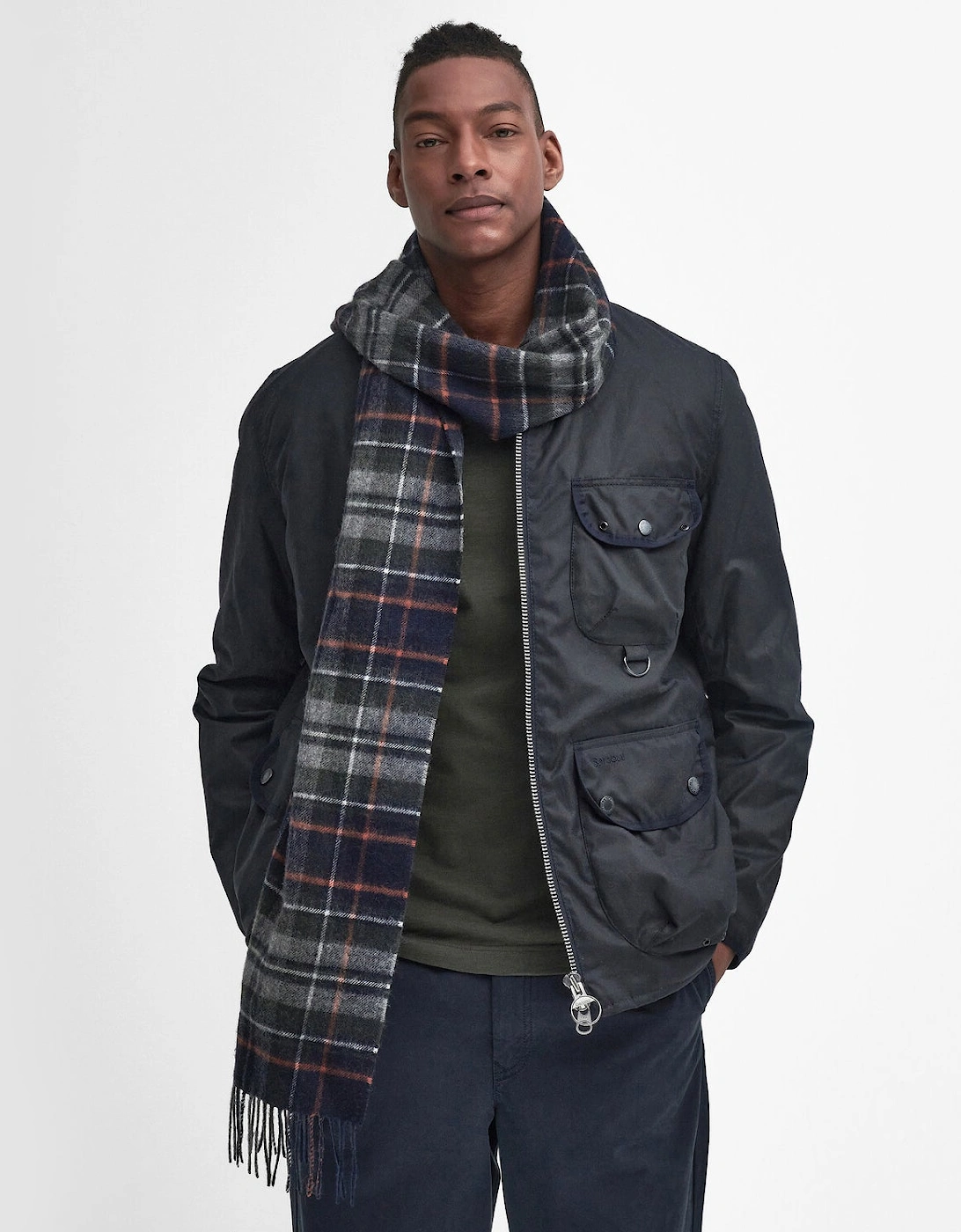 NEW CHECK Unisex Adults Tartan Scarf Navy/Dark Ginger