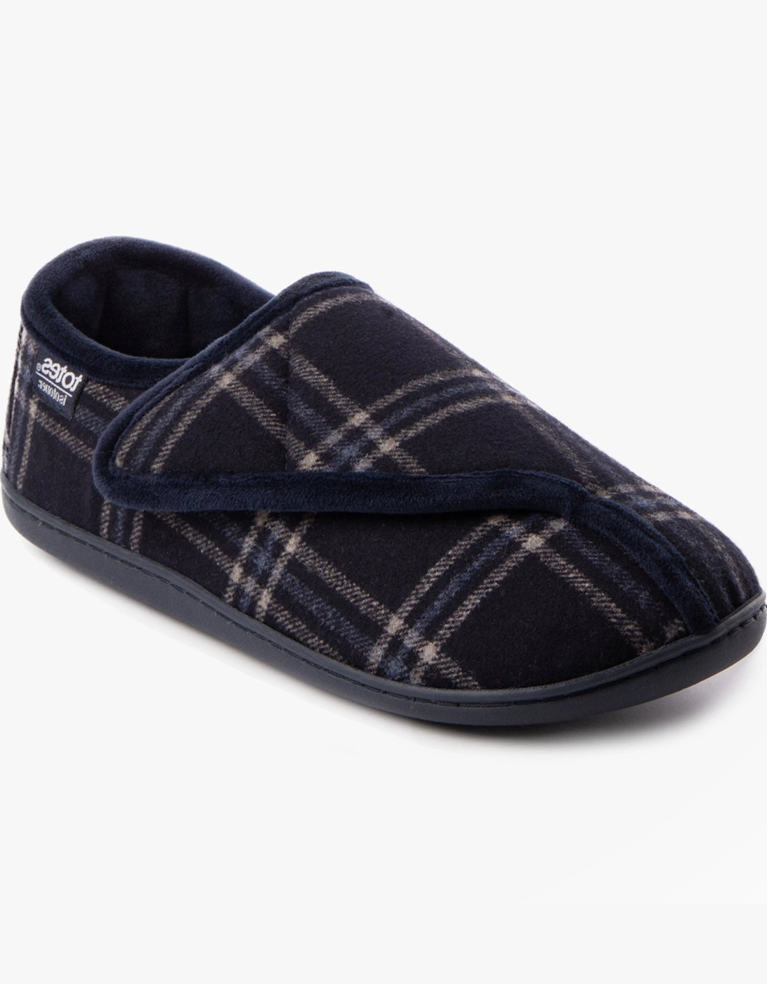 Isotoner VELOUR CLOSED BACK Mens Slippers Navy Check