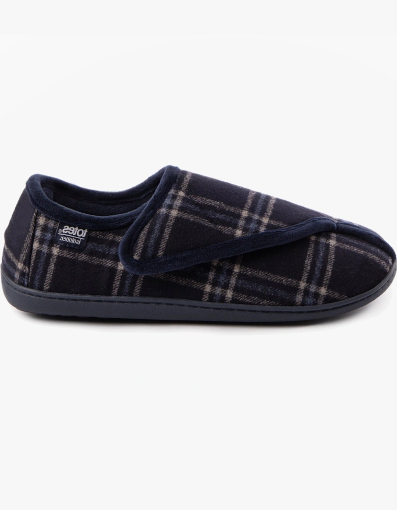 Isotoner VELOUR CLOSED BACK Mens Slippers Navy Check