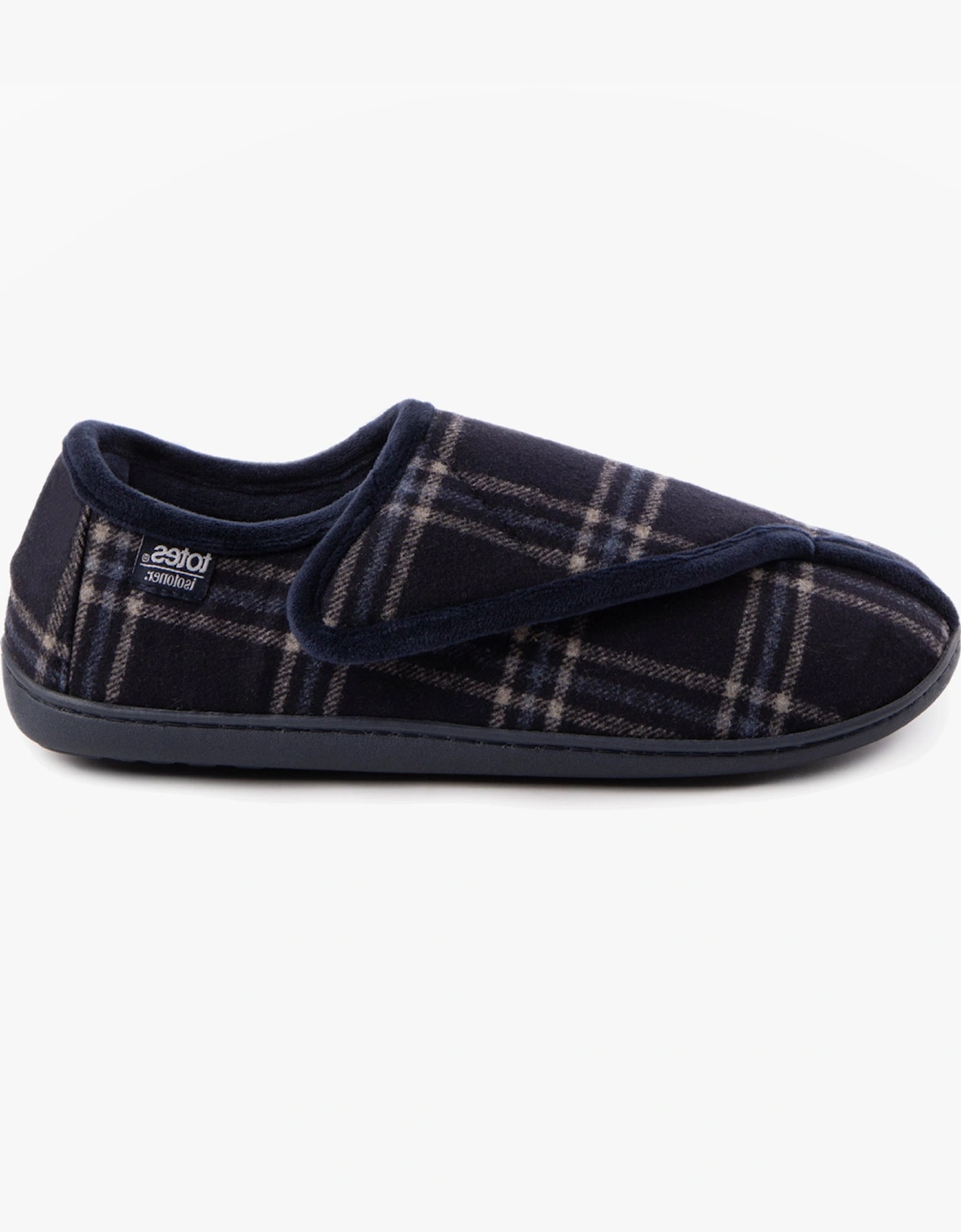 Isotoner VELOUR CLOSED BACK Mens Slippers Navy Check, 5 of 4