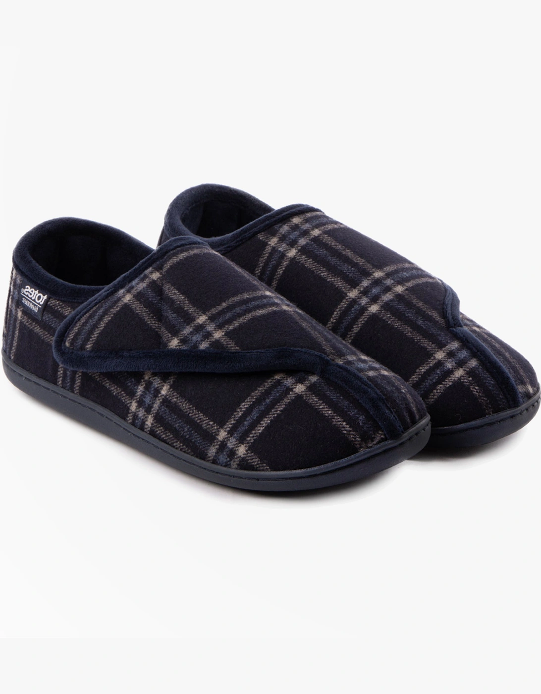 Isotoner VELOUR CLOSED BACK Mens Slippers Navy Check