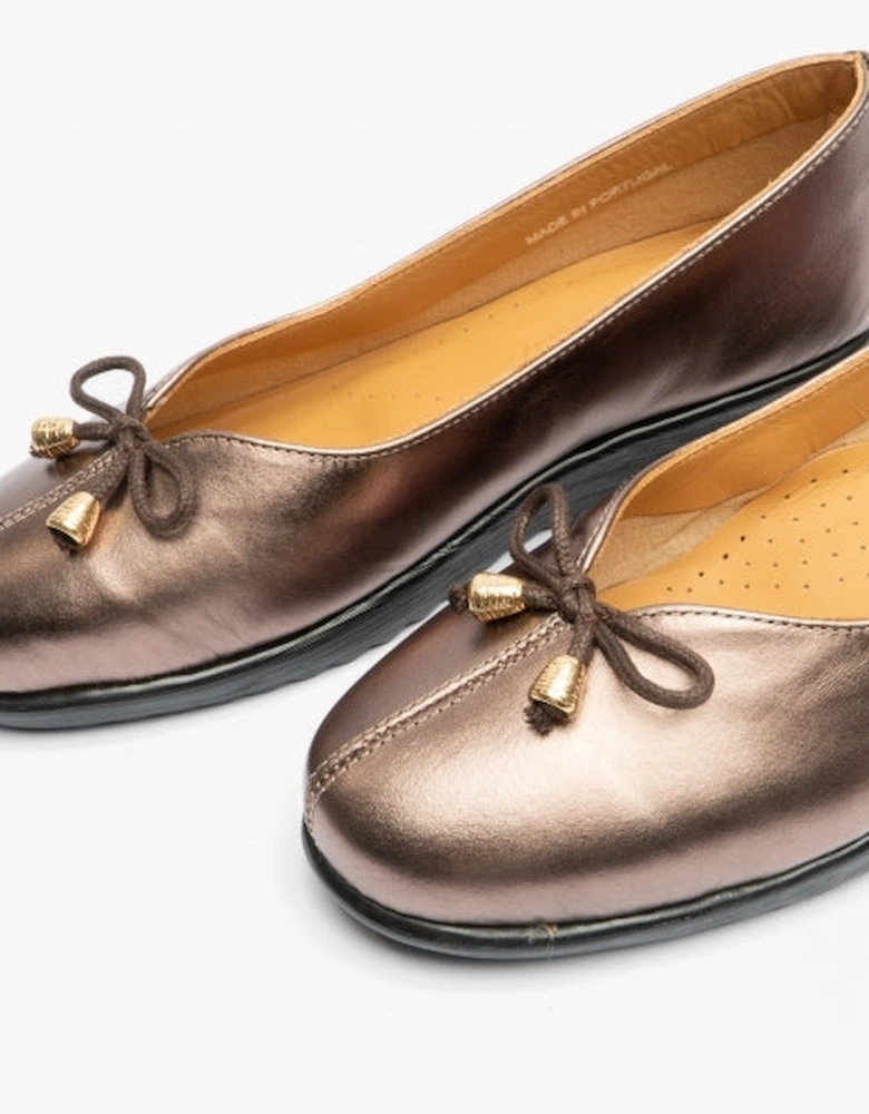 DIONE Womens Leather Ballerina Shoes Bronze