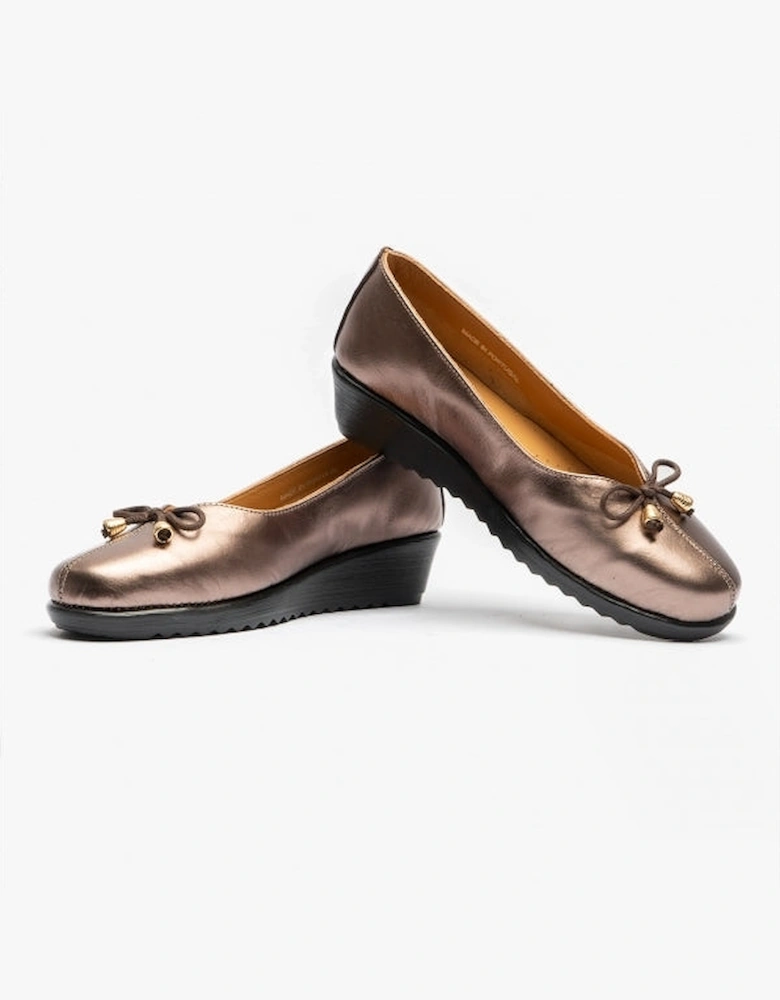 DIONE Womens Leather Ballerina Shoes Bronze