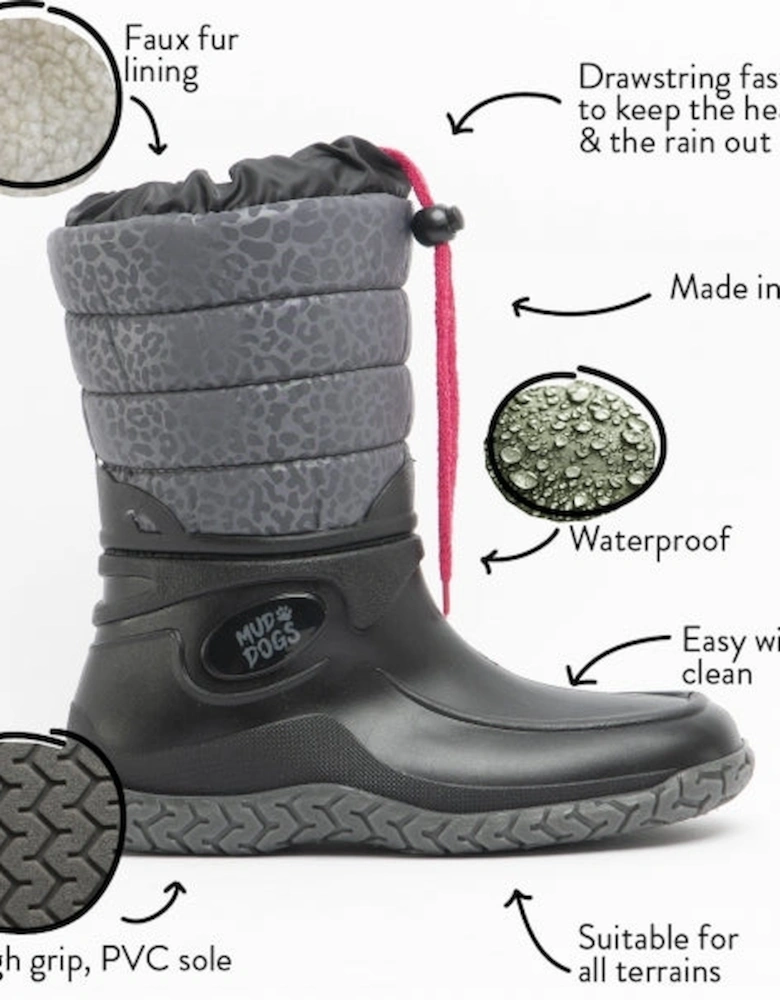 NORDIC Womens Snow Boot Boots,Wellingtons (Womens) Black/Leopard