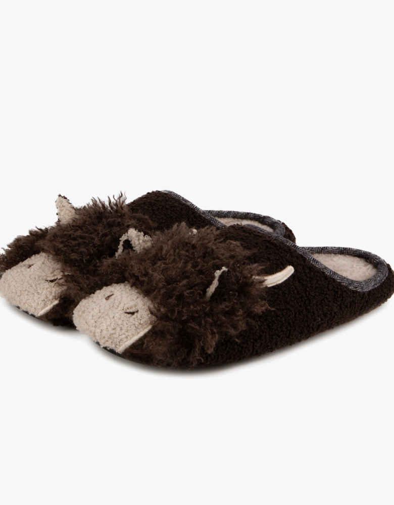 NOVELTY APPLIQUE MULE Slippers Mens Brown