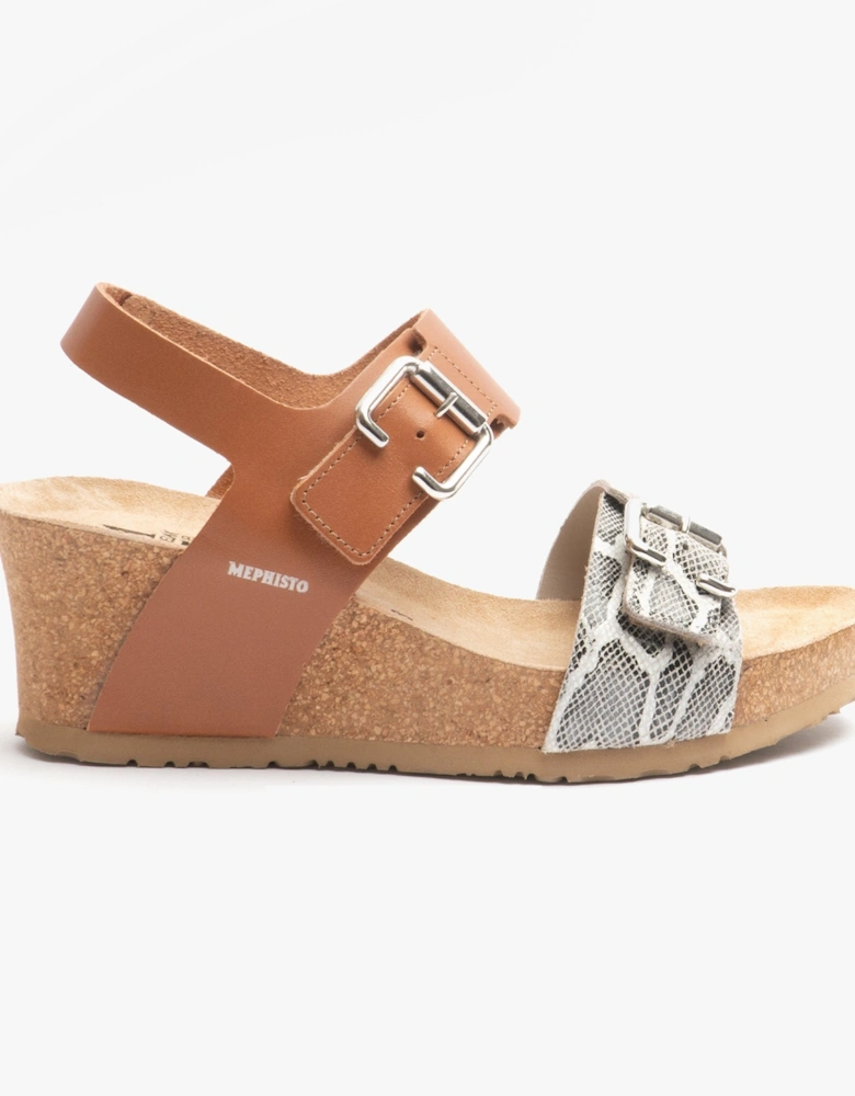 LISSANDRA Womens Leather Wedge Sandals Camel/Python