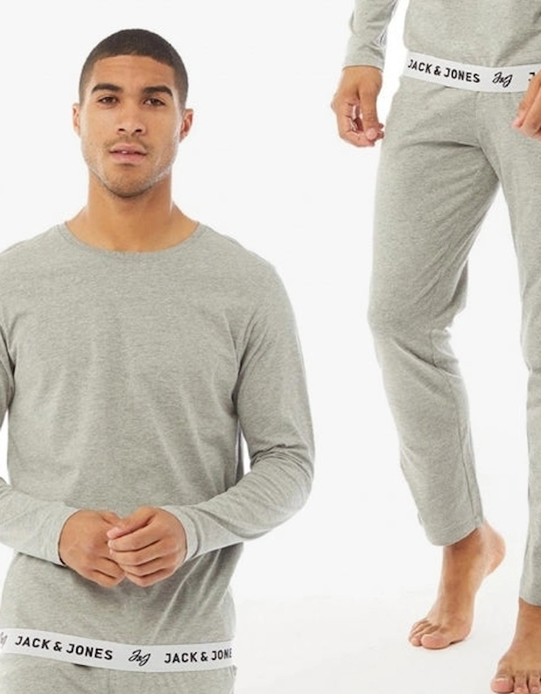 RICKO Mens Cotton T-Shirt And Trousers Lounge Set Light Grey Melange