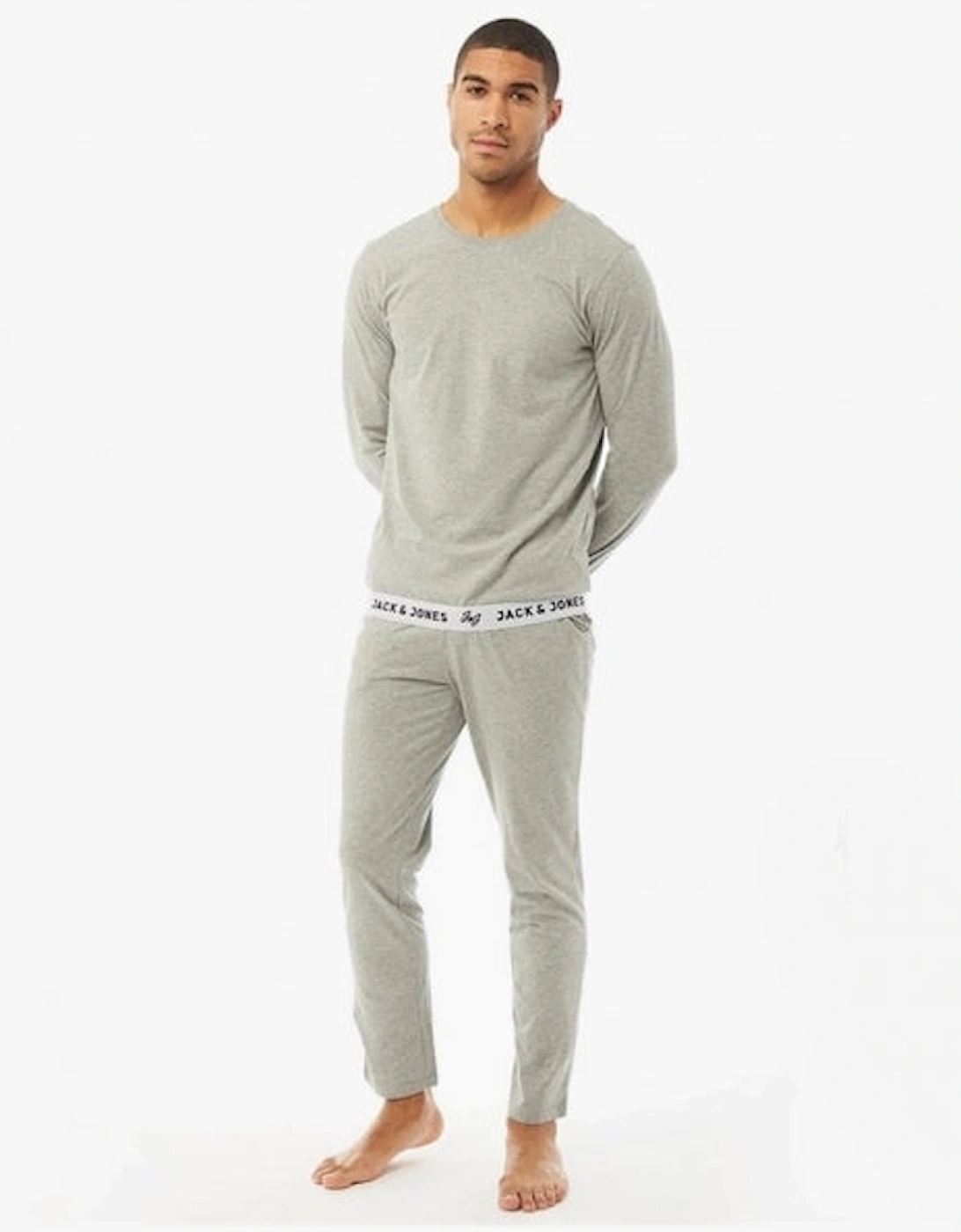 Men's Jack & Jones RICKO Mens Cotton T-Shirt And Trousers Lounge Set Light Grey Melange - Size: 32/34/35