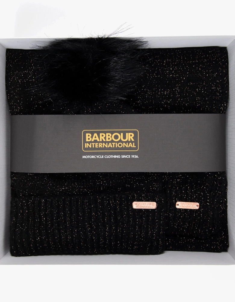SPARKLE BEANIE & SCARF Womens Gift Set Black