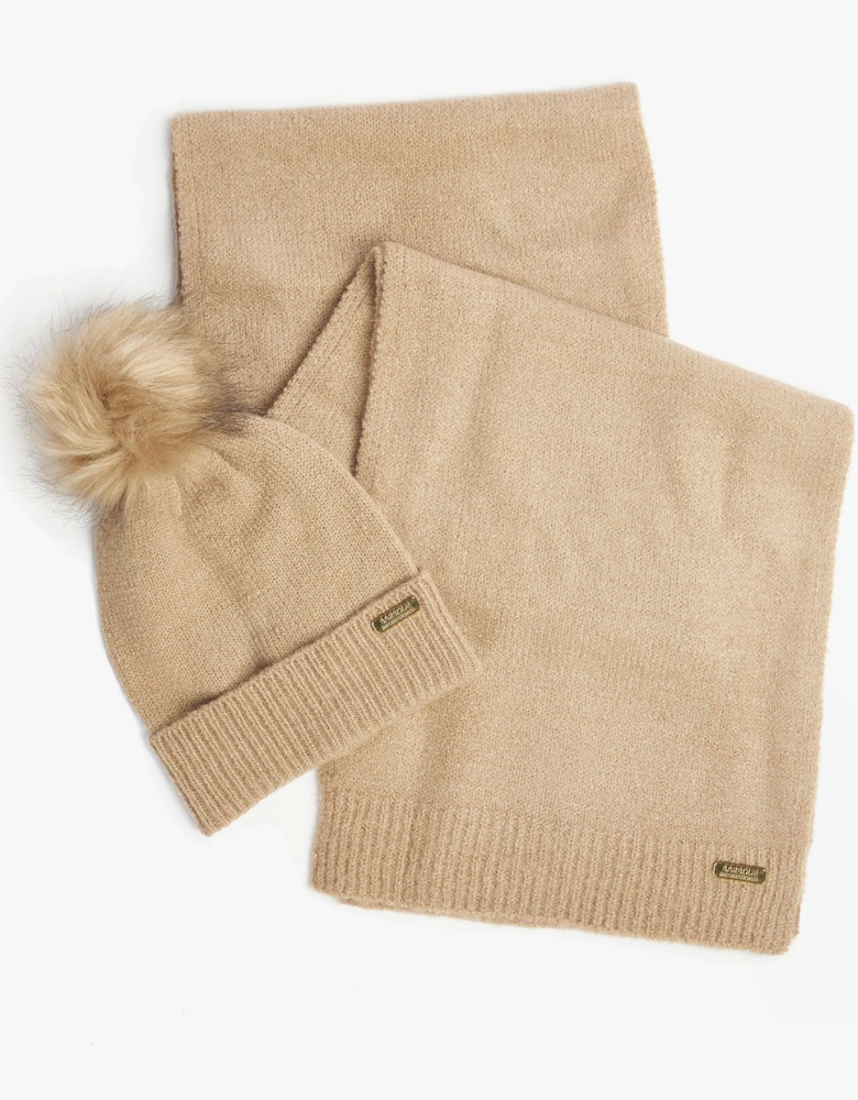 SPARKLE BEANIE & SCARF Womens Gift Set Oat