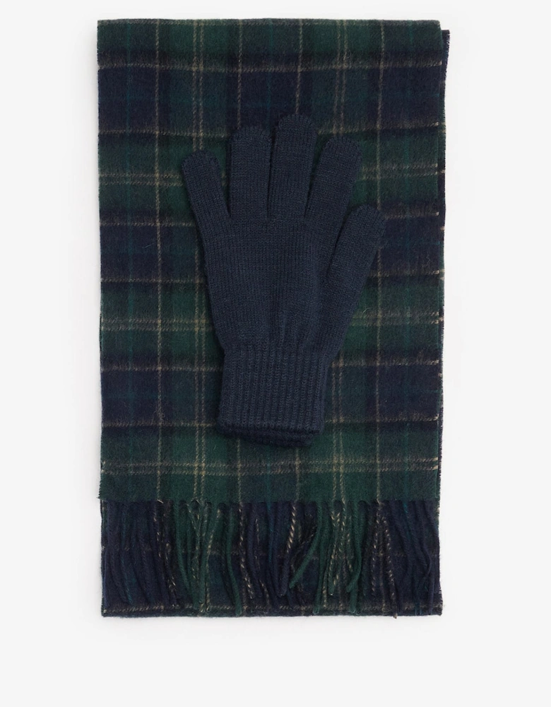 TARTAN SCARF & GLOVE Gift Set Mens Green Loch Tartan