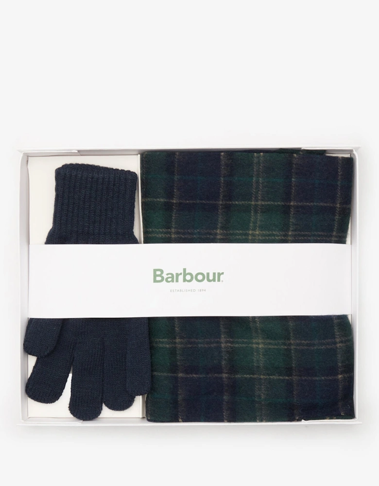 TARTAN SCARF & GLOVE Gift Set Mens Green Loch Tartan