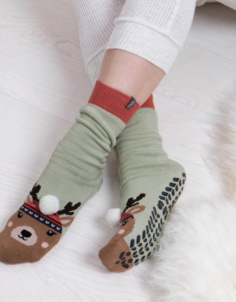 SINGLE ORIGINAL Slipper Socks Womens Socks Reindeer