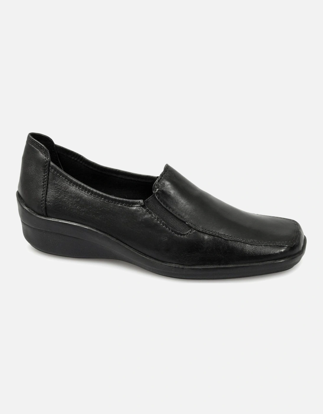 KAITLIN Womens Leather Wedge Loafers Black, 3 of 2