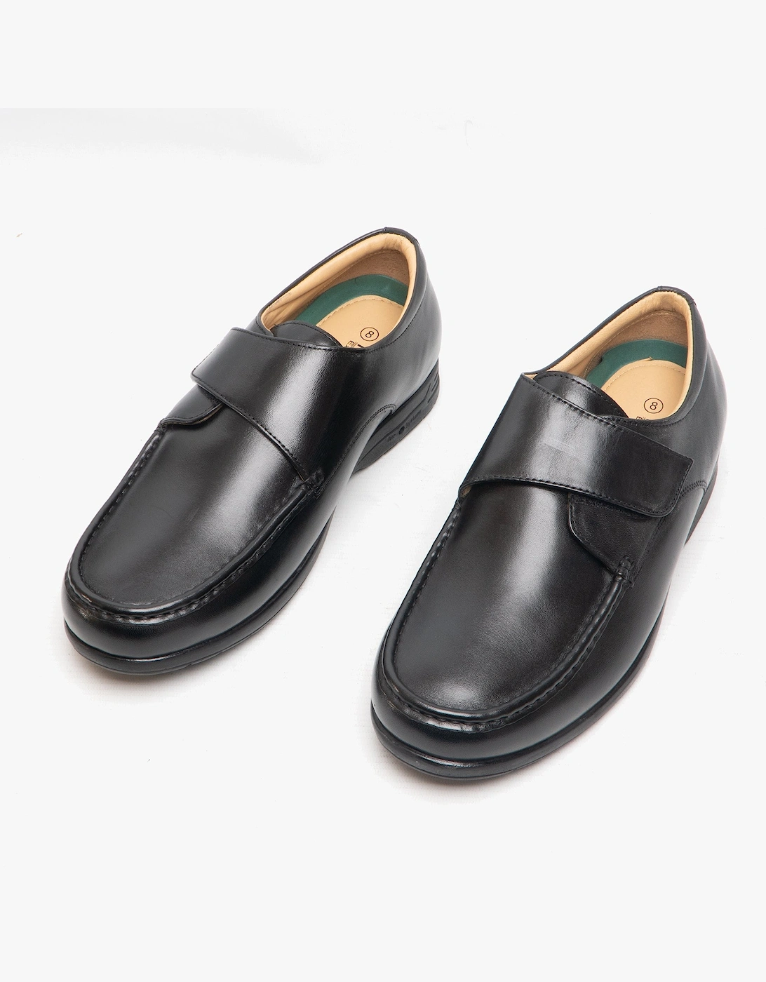 ALBIE Mens Leather Extra Wide Fit Touch Fasten Loafers Black