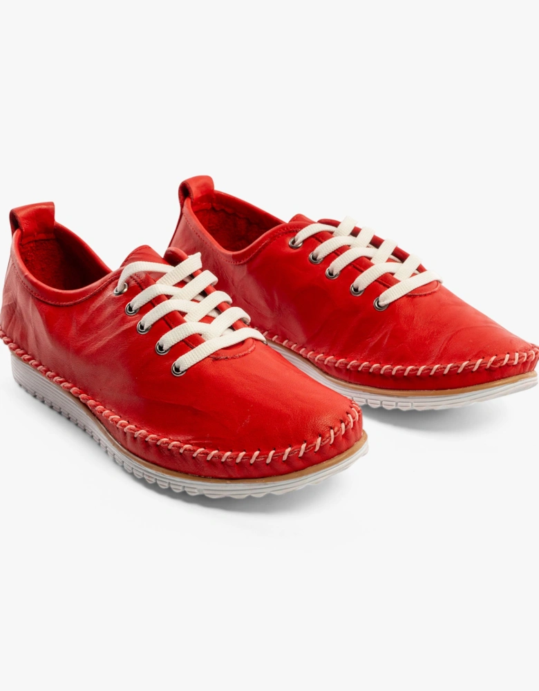 L988D 5-Eye Lace Womens Leather Shoes Red