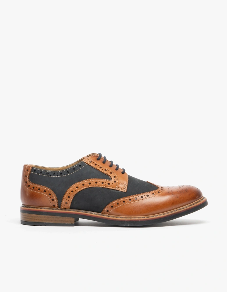 ARNOLD Mens Leather/Nubuck Brogue Oxford Shoe Dark Tan/Navy