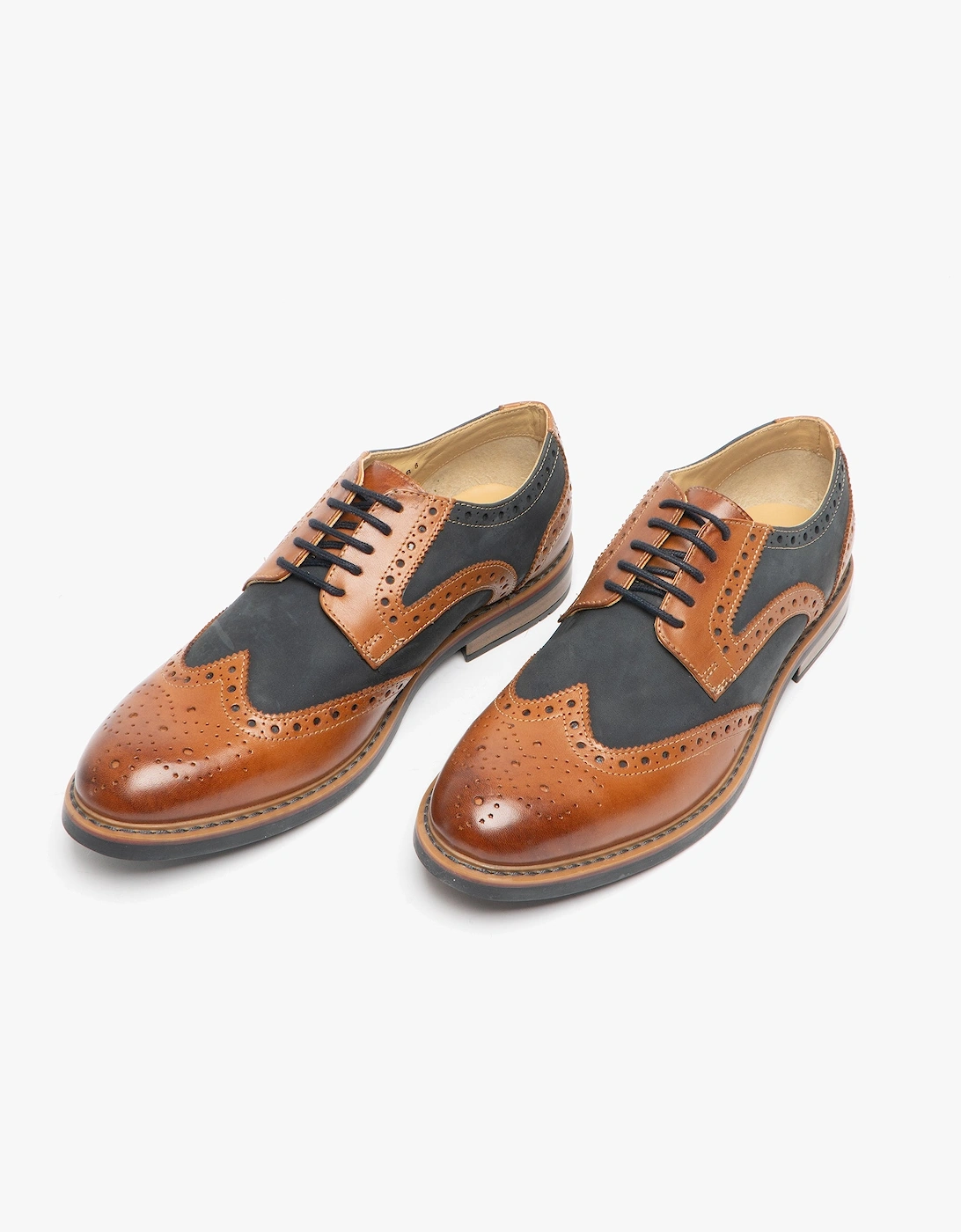 ARNOLD Mens Leather/Nubuck Brogue Oxford Shoe Dark Tan/Navy